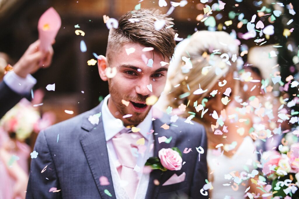 confetti, couple, man